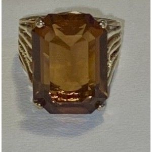 ❌sold❌14k HGE GOLD stamped Vintage Woman's Ring SZ 5.75 Large Smokey Topaz Sto…
